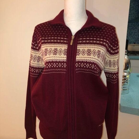 Steffner Sweater Womens Pure Wool Made In Austria Full Zipper Red Maroon - Picture 12 of 13